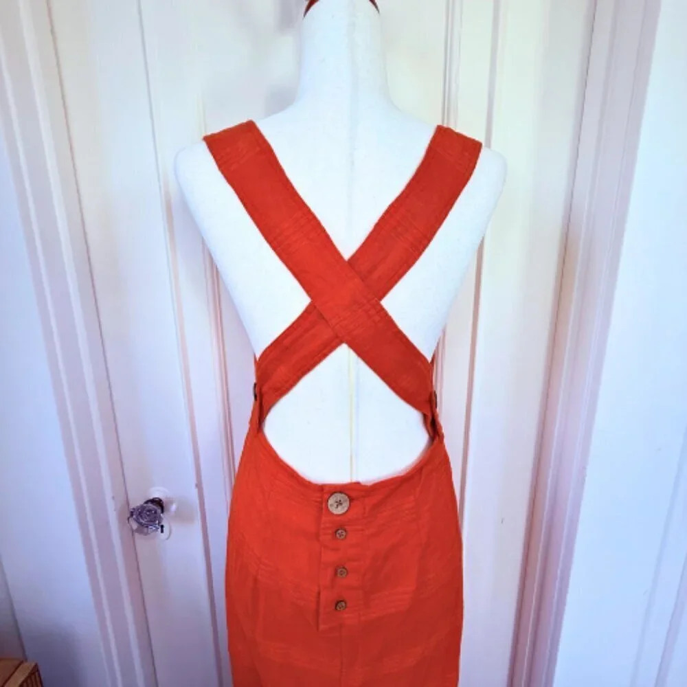 FREE PEOPLE The Simple Life Orange Peach Linen-Blend Maxi Dress Size M - Picture 7 of 12